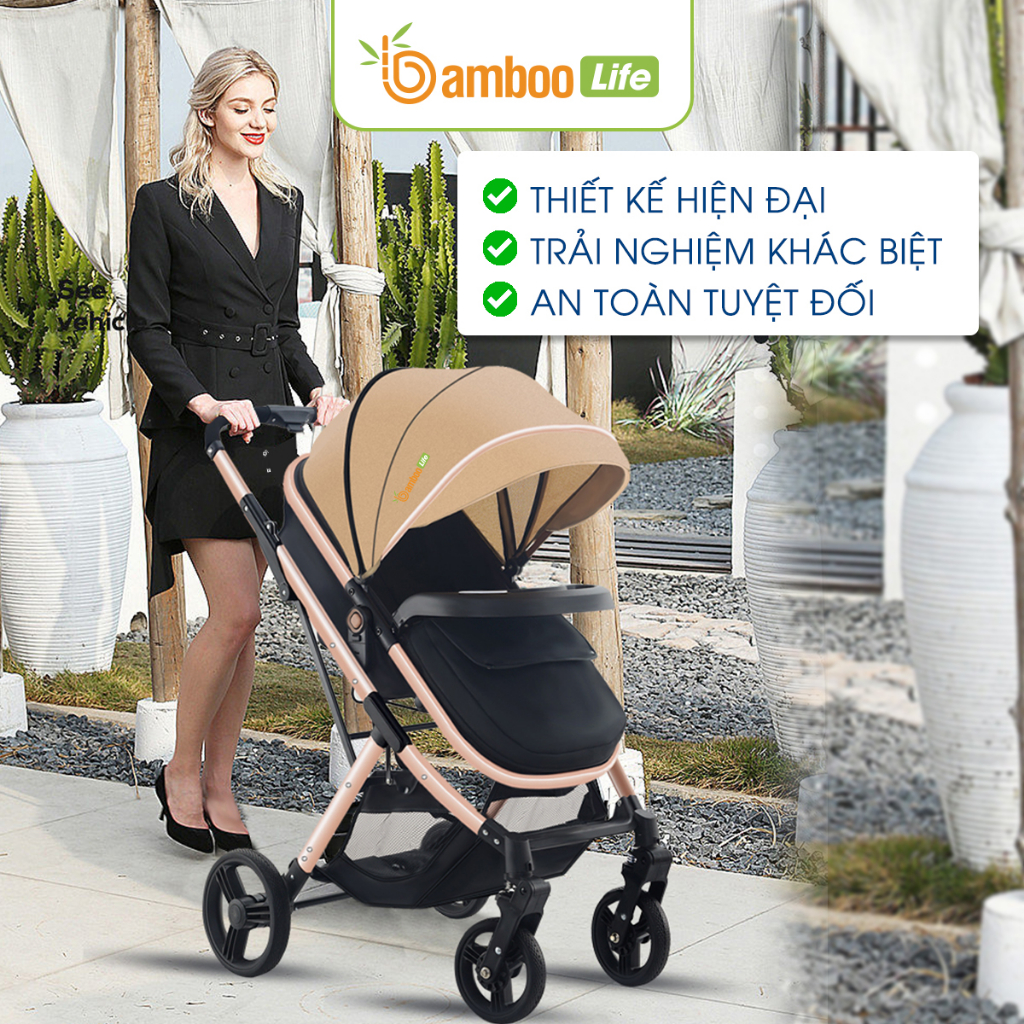 Xe đẩy cho bé Bamboo Life BL140 cao cấp 2 chiều, xe đẩy nôi gấp gọn an toàn cho bé đa năng tiện dụng cho mẹ