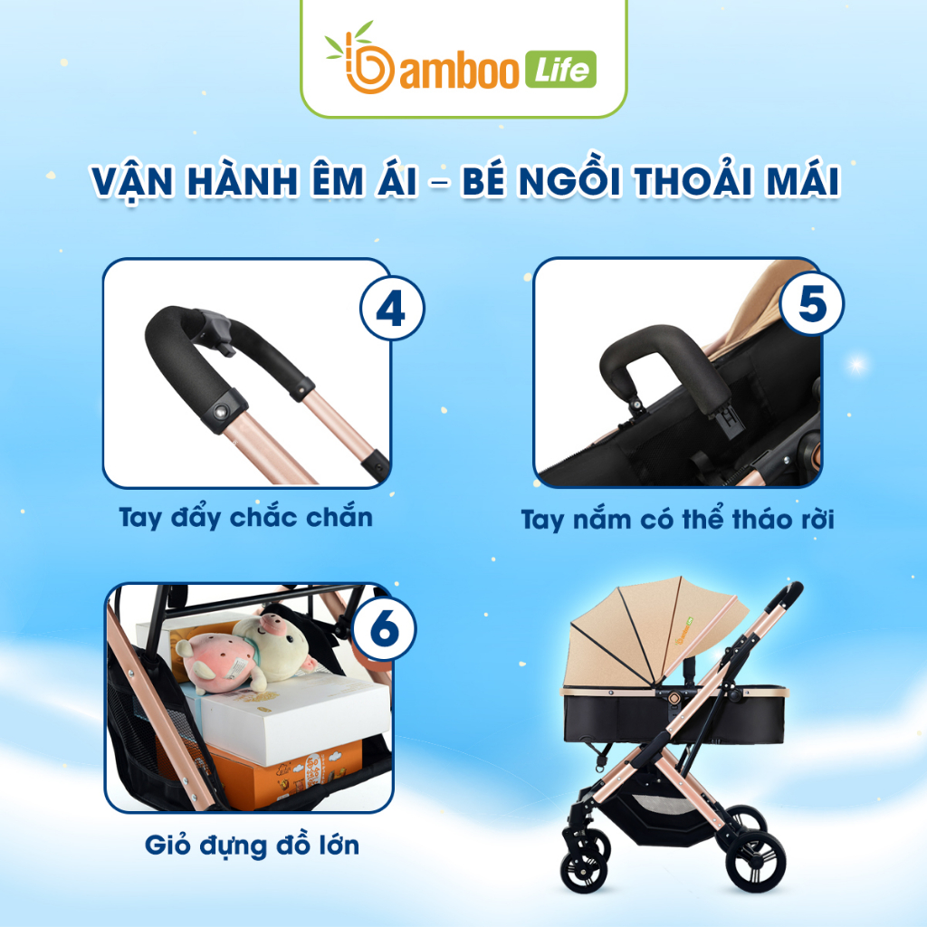 Xe đẩy cho bé Bamboo Life BL140 cao cấp 2 chiều, xe đẩy nôi gấp gọn an toàn cho bé đa năng tiện dụng cho mẹ