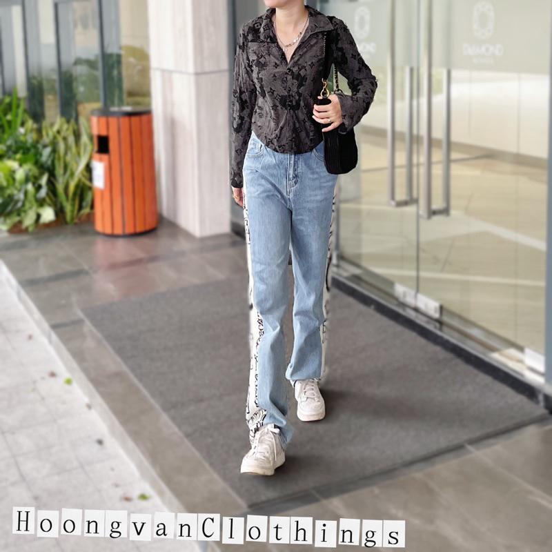 Áo sơ mi tay loe LV xớ rách