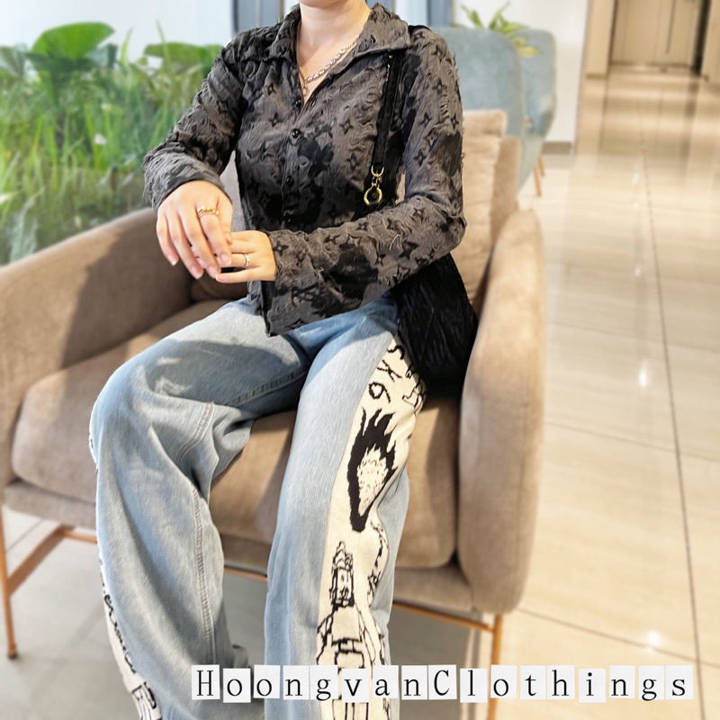 Áo sơ mi tay loe LV xớ rách