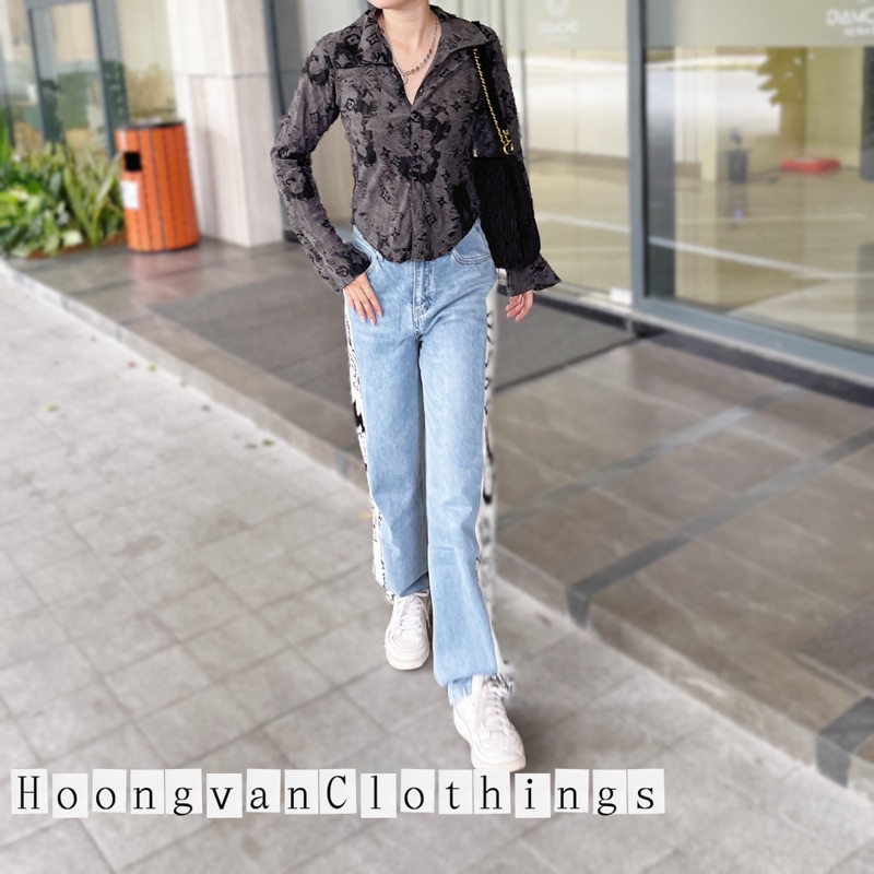 Áo sơ mi tay loe LV xớ rách