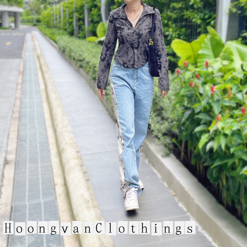 Áo sơ mi tay loe LV xớ rách