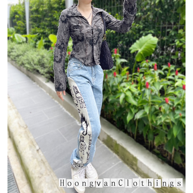 Áo sơ mi tay loe LV xớ rách