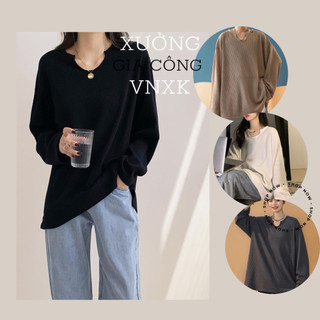 💃 Áo Thun Trơn Nữ Dài Tay Cổ Khoét Chất Tổ Ong 4 Màu