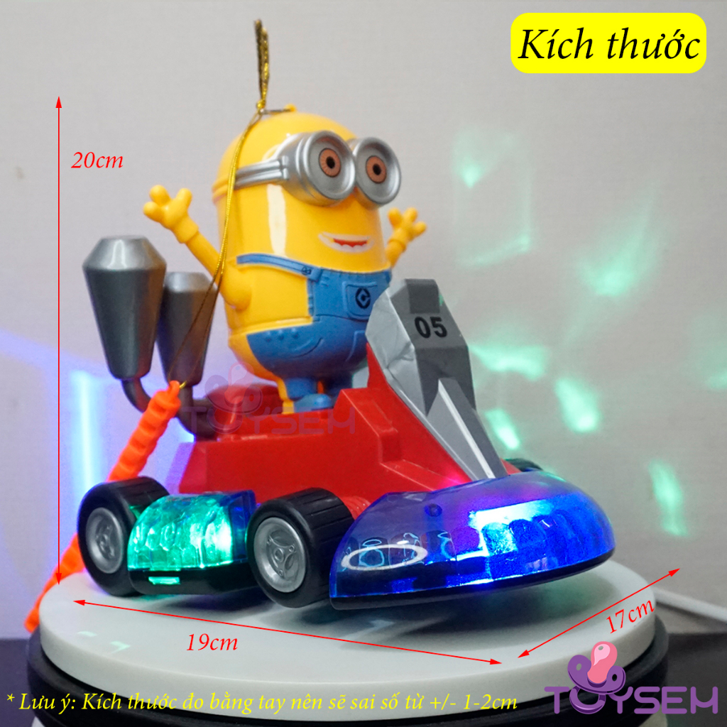 Đồ chơi minions lái xe đua 05 xoay 360 độ có đèn và nhạc - Quà tặng trung thu, sinh nhật cho bé
