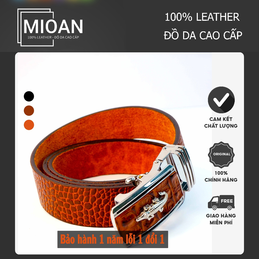 Thắt Lưng Da bò Dập Vân Cá Sấu - Thắt Lưng Da Bò Thật, Mặt Hợp Kim Chống Gỉ