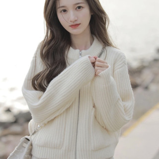 Áo len nữ thu đông 2023, áo cadigan khoác màu trắng 2 túi xinh thời trang nữ style Hàn Quốc