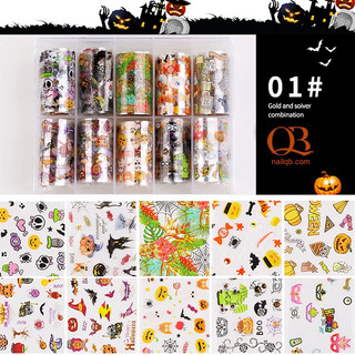 Foil dán móng hộp 10 cuộn Halloween, Giáng Sinh