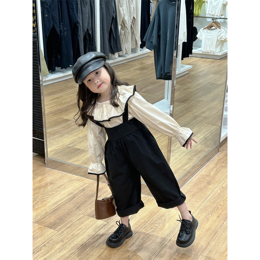 Set bộ đồ yếm bé gái cổ bèo dài tay 2 chi tiết cho bé gái từ 8-20kg