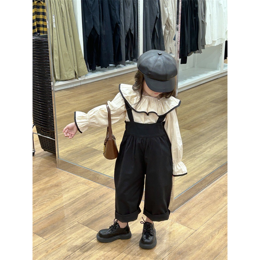 Set bộ đồ yếm bé gái cổ bèo dài tay 2 chi tiết cho bé gái từ 8-20kg