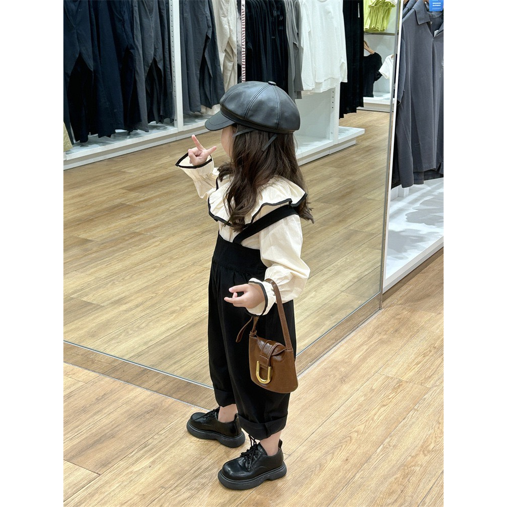 Set bộ đồ yếm bé gái cổ bèo dài tay 2 chi tiết cho bé gái từ 8-20kg