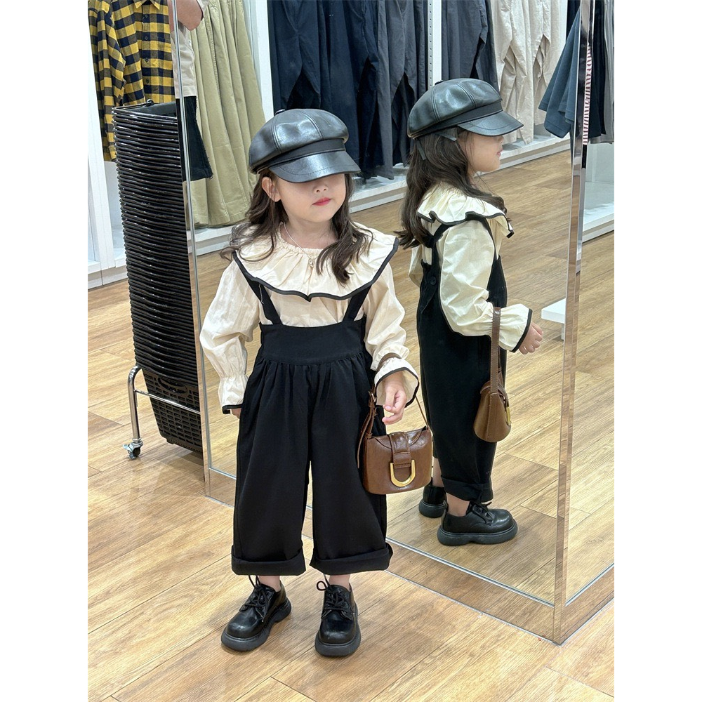 Set bộ đồ yếm bé gái cổ bèo dài tay 2 chi tiết cho bé gái từ 8-20kg