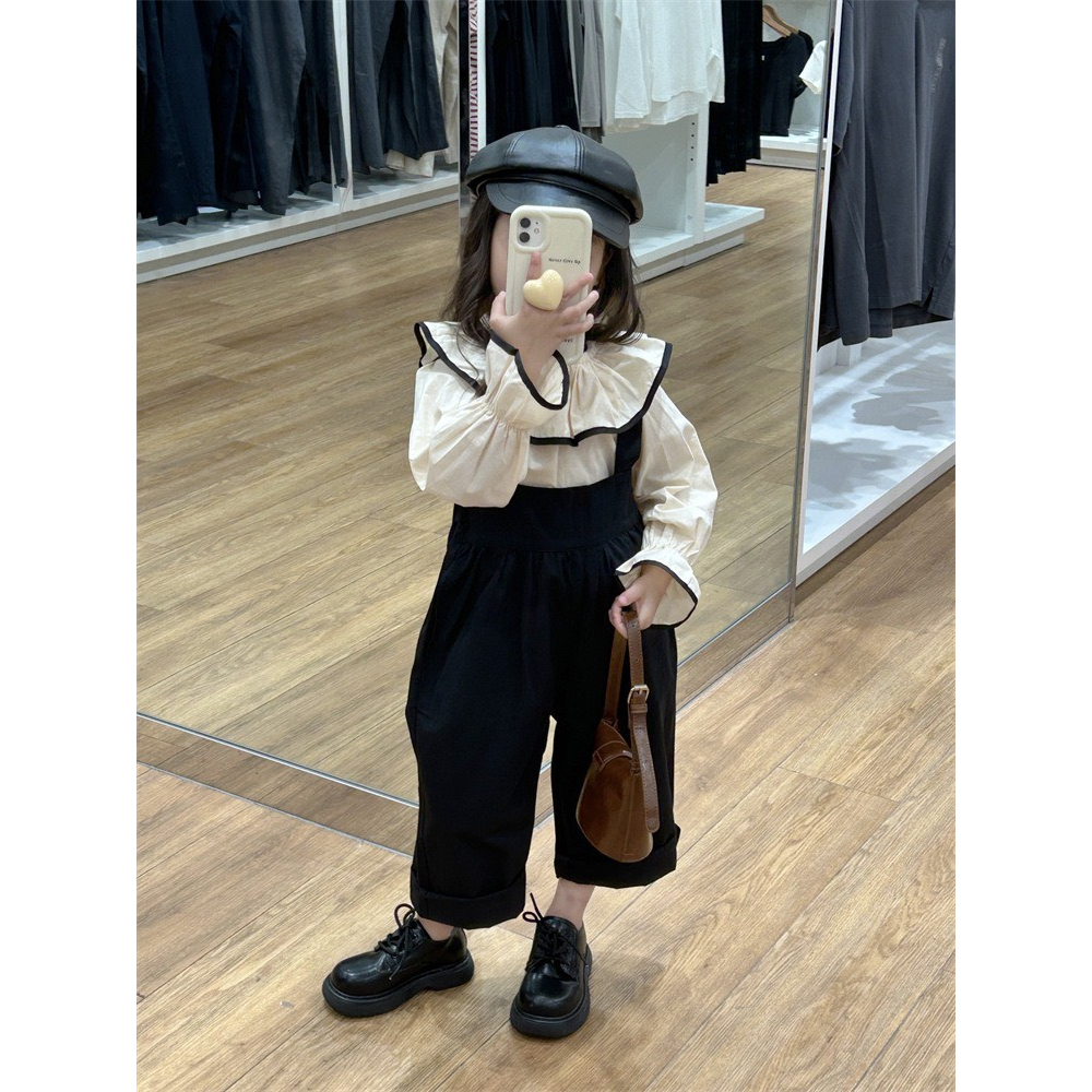 Set bộ đồ yếm bé gái cổ bèo dài tay 2 chi tiết cho bé gái từ 8-20kg