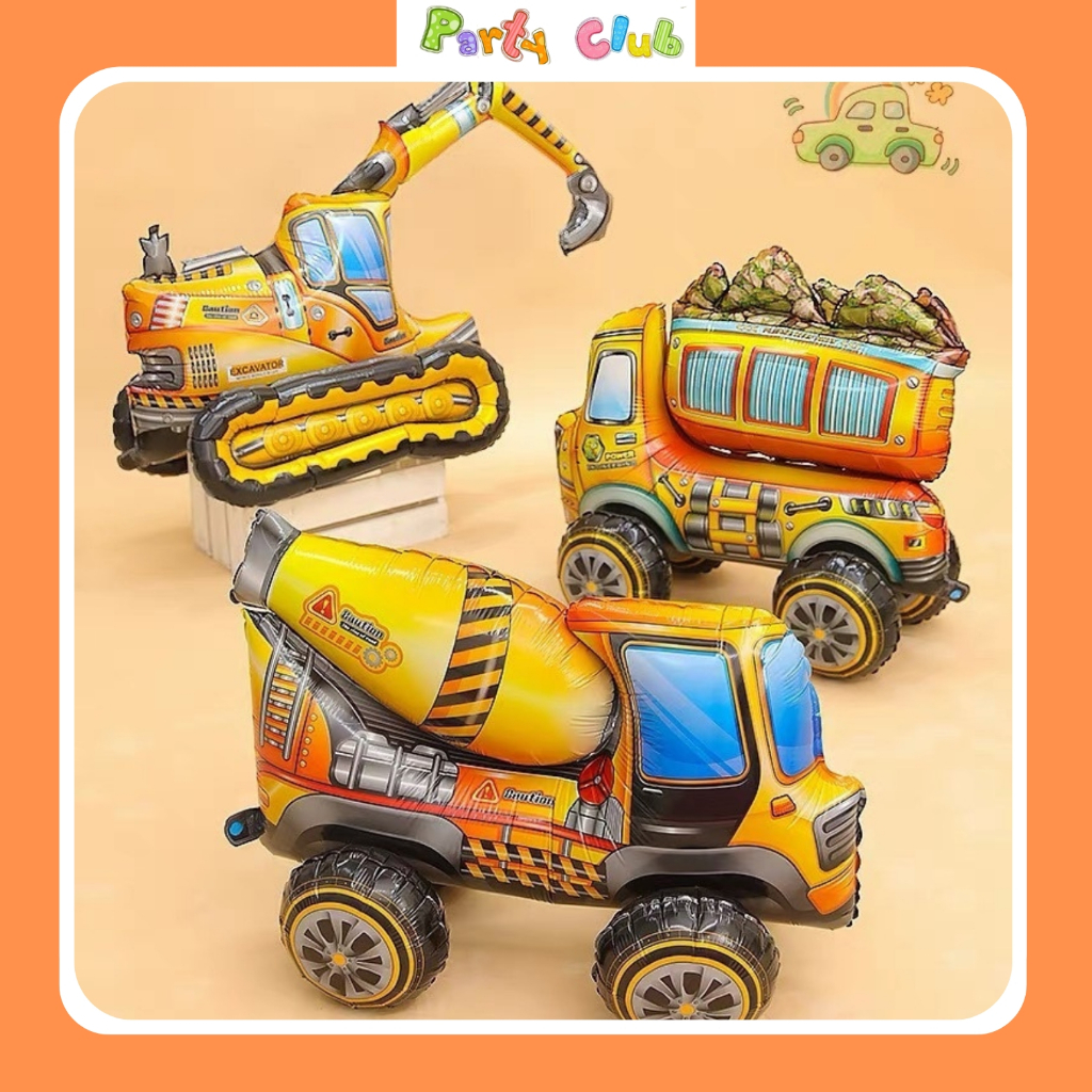 Bóng xe ô tô - xe cẩu 3D trang trí sinh nhật cho bé