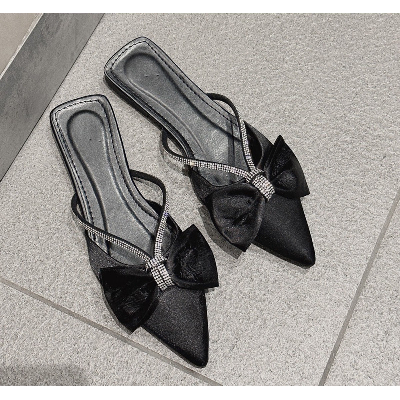 Sục mũi nhọn nơ dây đá nữ gót bệt mã LA55