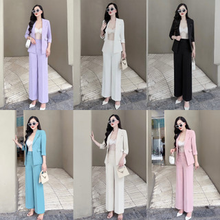 Bộ vest nữ cao cấp, áo vest tay lỡ dáng dài chiết eo + quần suông cao cấp