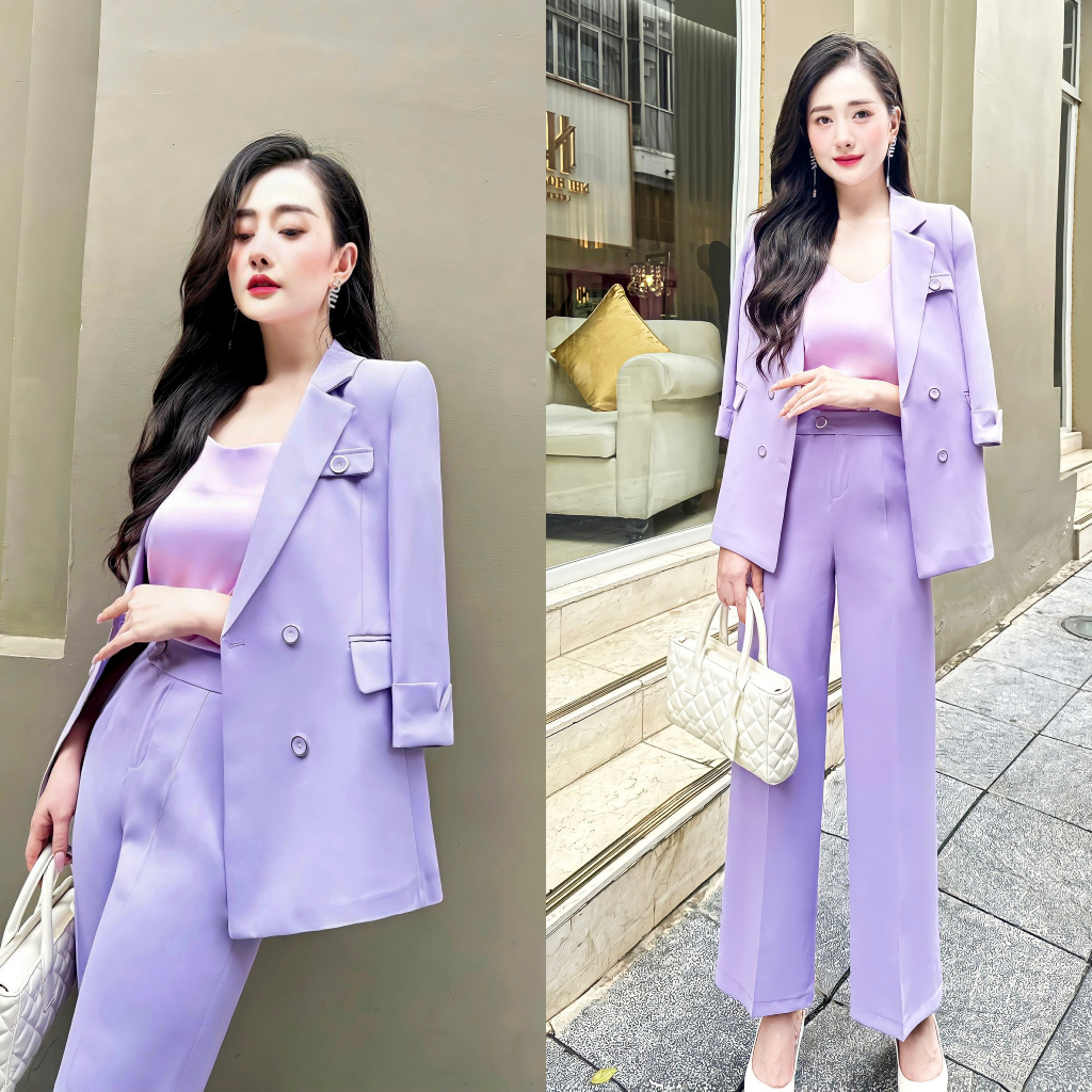 Set vest 3 chi tiết, áo vest tay lỡ dáng dài chiết eo + quần suông cao cấp