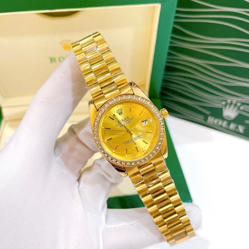 Đồng Hồ Nam Rolex Viền Đính Đá - Size 36mm, Mặt Kính Cường Lực, Máy Pin, Dây Thép, Chống Nước 3ATM Bảo Hành 6 Tháng