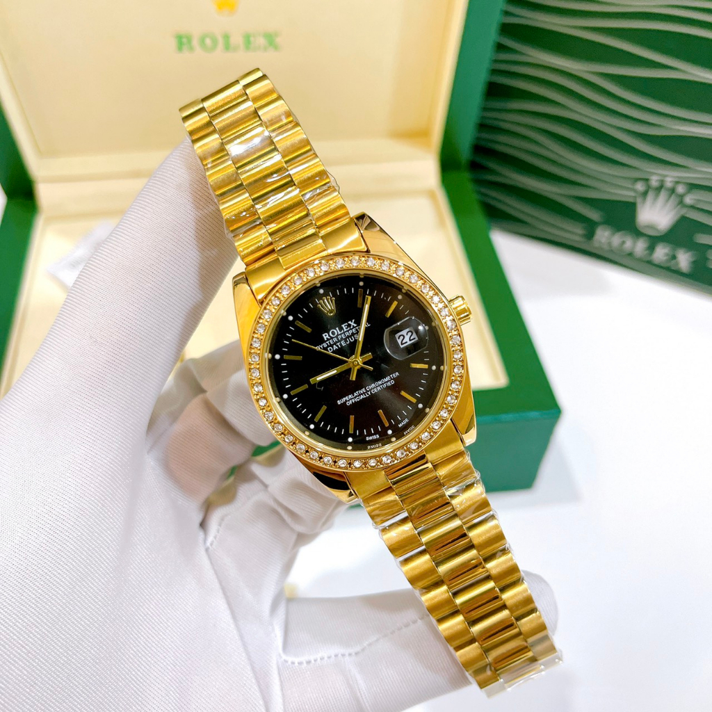 Đồng Hồ Nam Rolex Viền Đính Đá - Size 36mm, Mặt Kính Cường Lực, Máy Pin, Dây Thép, Chống Nước 3ATM Bảo Hành 6 Tháng