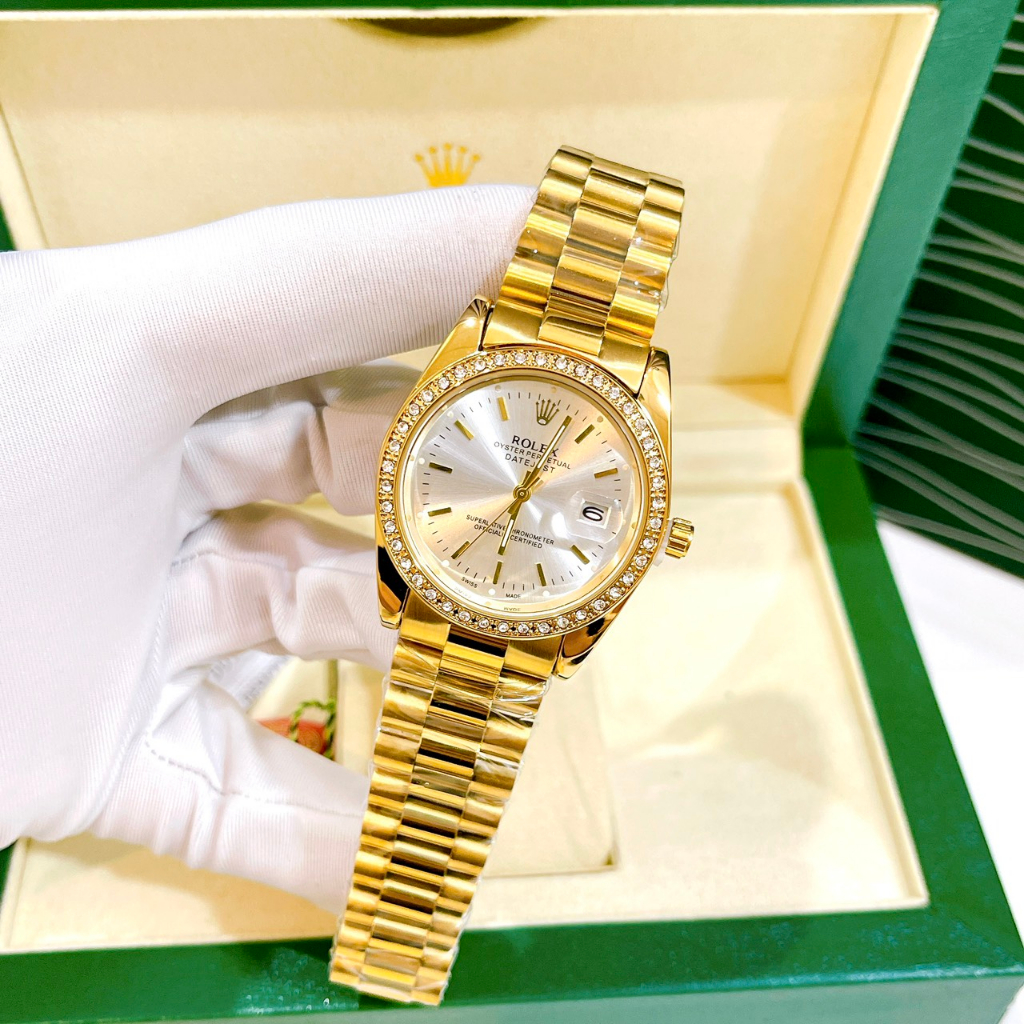 Đồng Hồ Nam Rolex Viền Đính Đá - Size 36mm, Mặt Kính Cường Lực, Máy Pin, Dây Thép, Chống Nước 3ATM Bảo Hành 6 Tháng