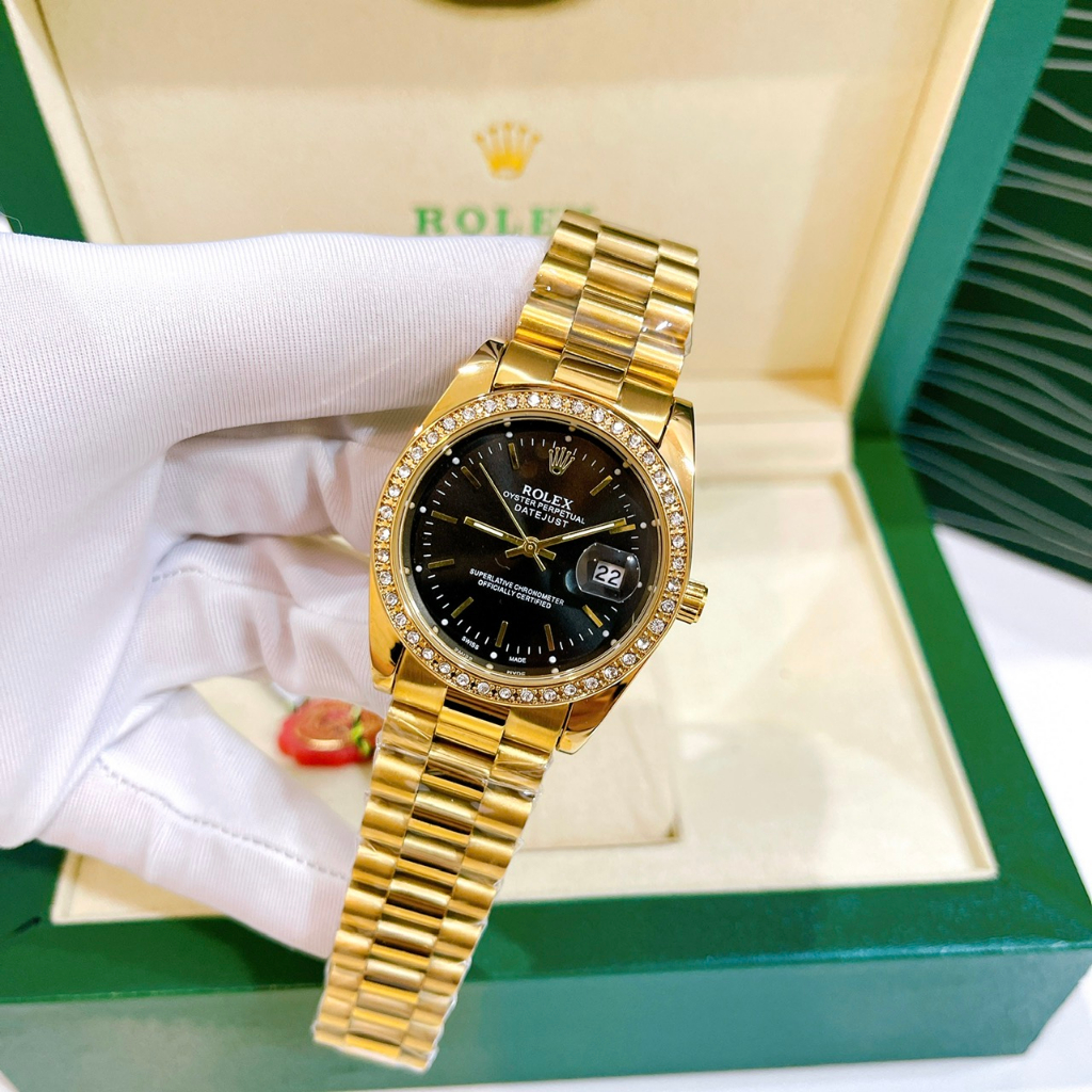 Đồng Hồ Nam Rolex Viền Đính Đá - Size 36mm, Mặt Kính Cường Lực, Máy Pin, Dây Thép, Chống Nước 3ATM Bảo Hành 6 Tháng