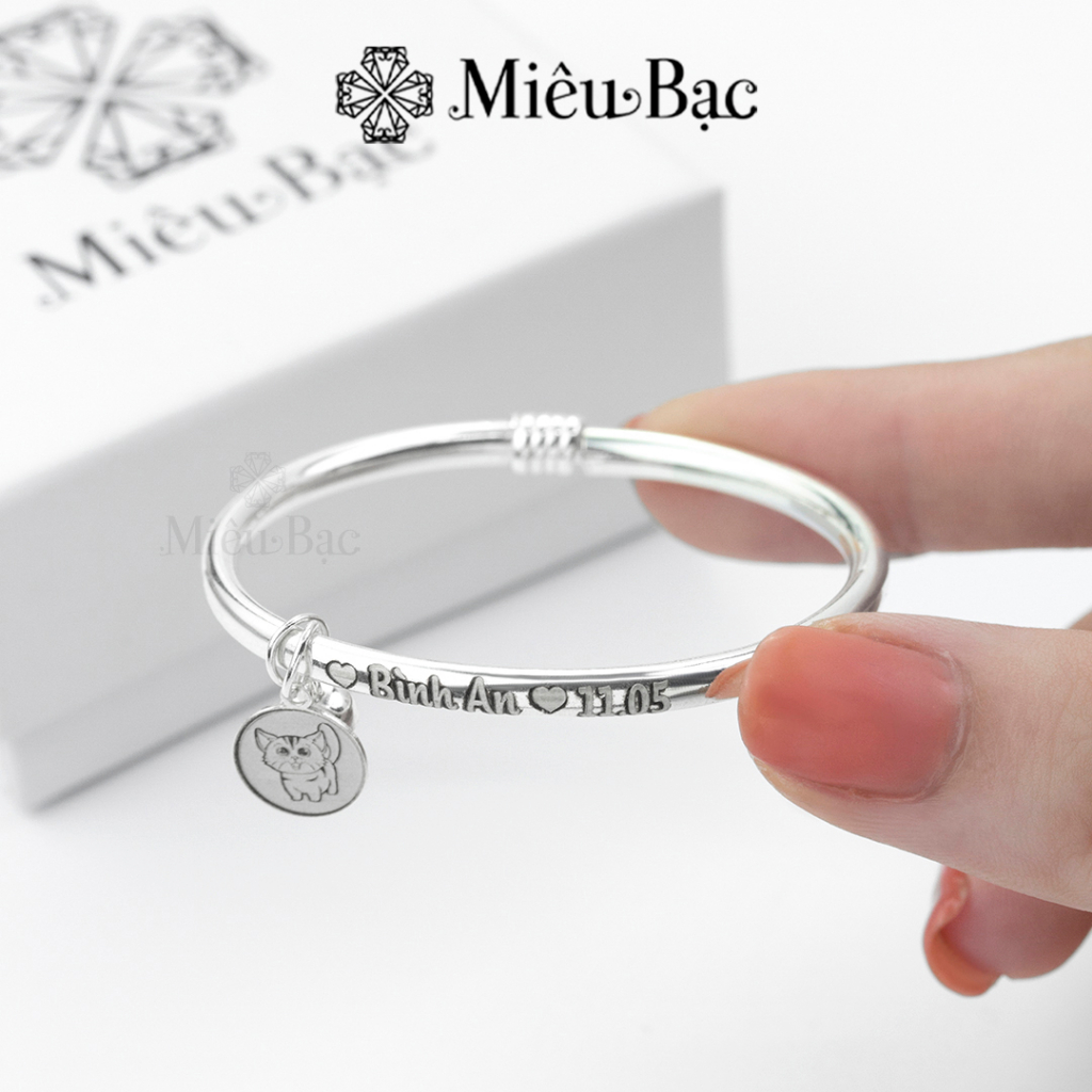 Vòng bạc cho bé gái trai sơ sinh khắc tên miễn phí Quà tặng thôi nôi Miêu Bạc lắc đeo tay chân trẻ em L400326