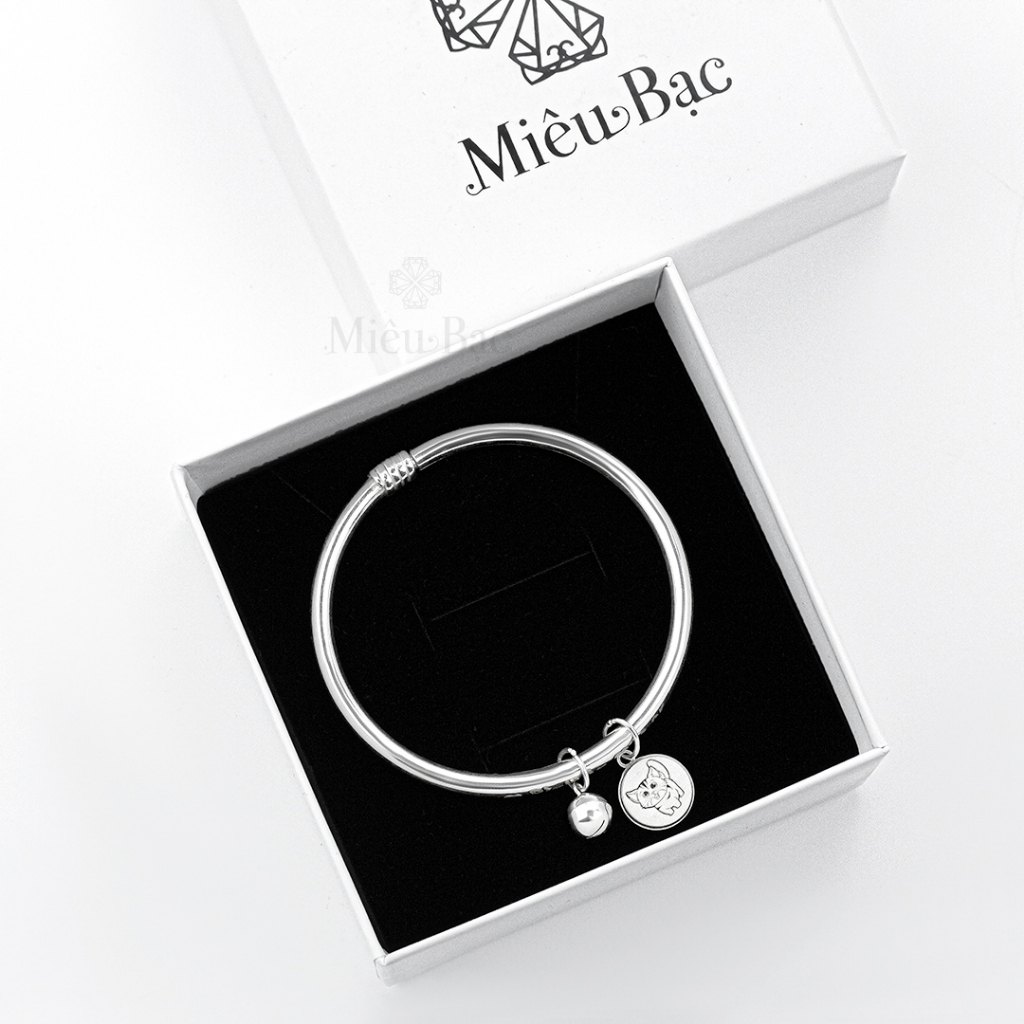 Vòng bạc cho bé gái trai sơ sinh khắc tên miễn phí Quà tặng thôi nôi Miêu Bạc lắc đeo tay chân trẻ em L400326