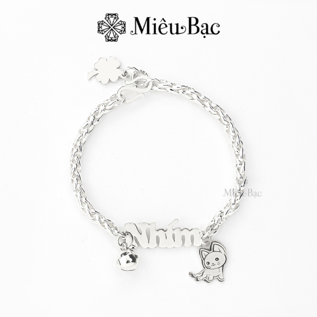 Lắc bạc cho bé gái trai sơ sinh khắc tên theo yêu cầu Miêu Bạc vòng tay bạc trẻ em làm quà tặng thôi nôi L400433