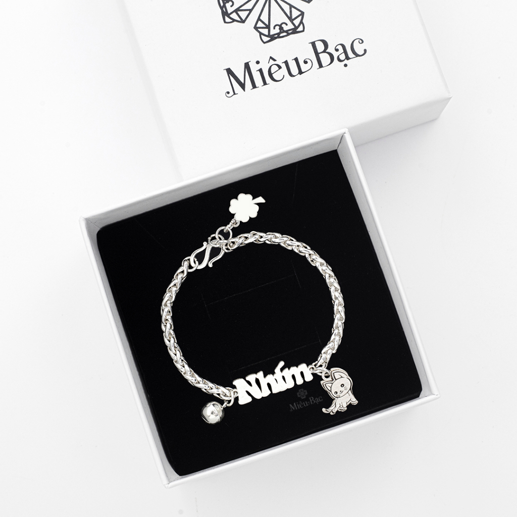 Lắc bạc cho bé gái trai sơ sinh khắc tên theo yêu cầu Miêu Bạc vòng tay bạc trẻ em làm quà tặng thôi nôi L400433