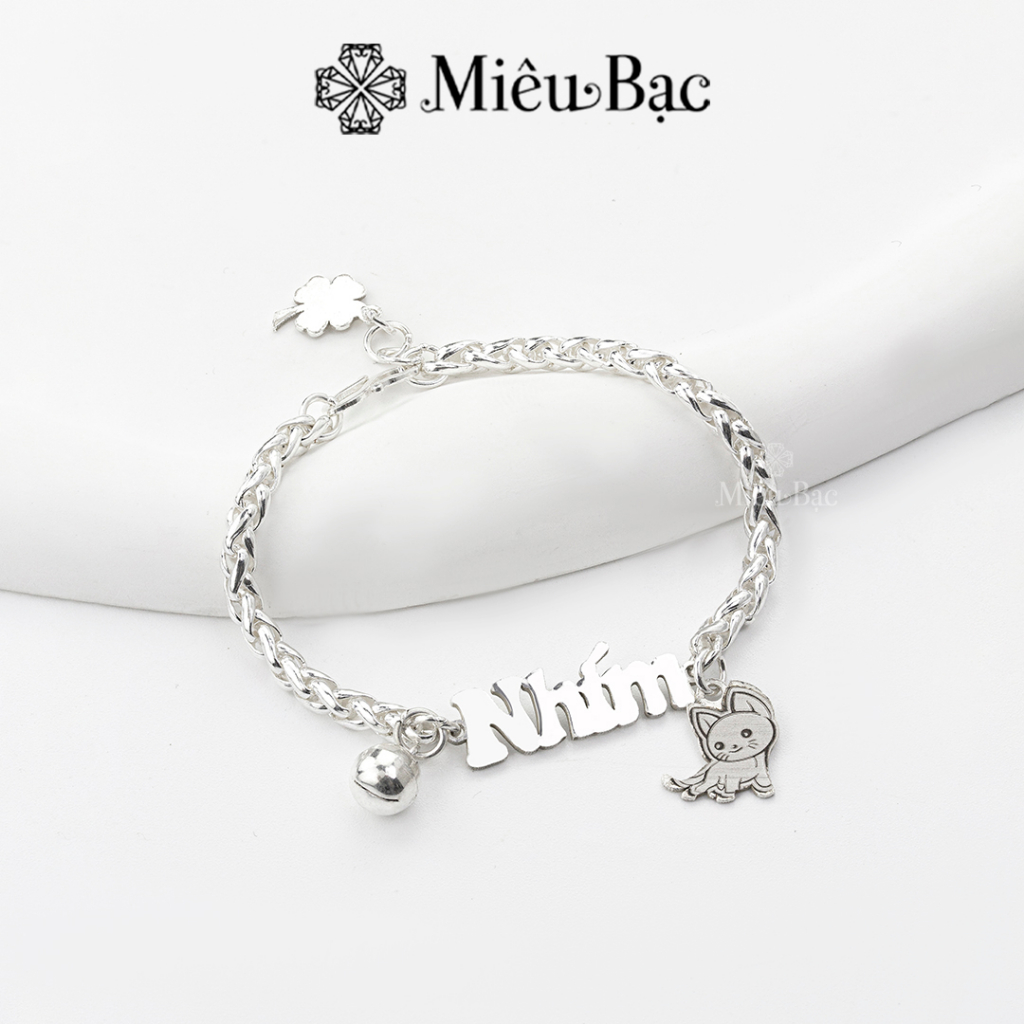 Lắc bạc cho bé gái trai sơ sinh khắc tên theo yêu cầu Miêu Bạc vòng tay bạc trẻ em làm quà tặng thôi nôi L400433