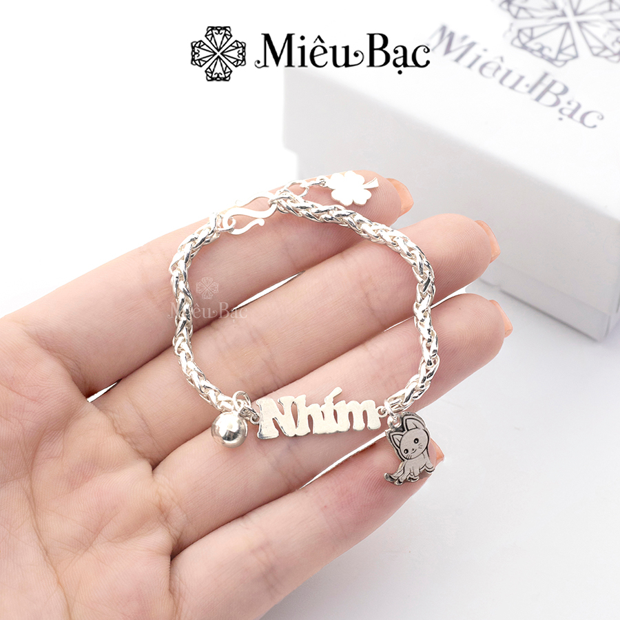 Lắc bạc cho bé gái trai sơ sinh khắc tên theo yêu cầu Miêu Bạc vòng tay bạc trẻ em làm quà tặng thôi nôi L400433