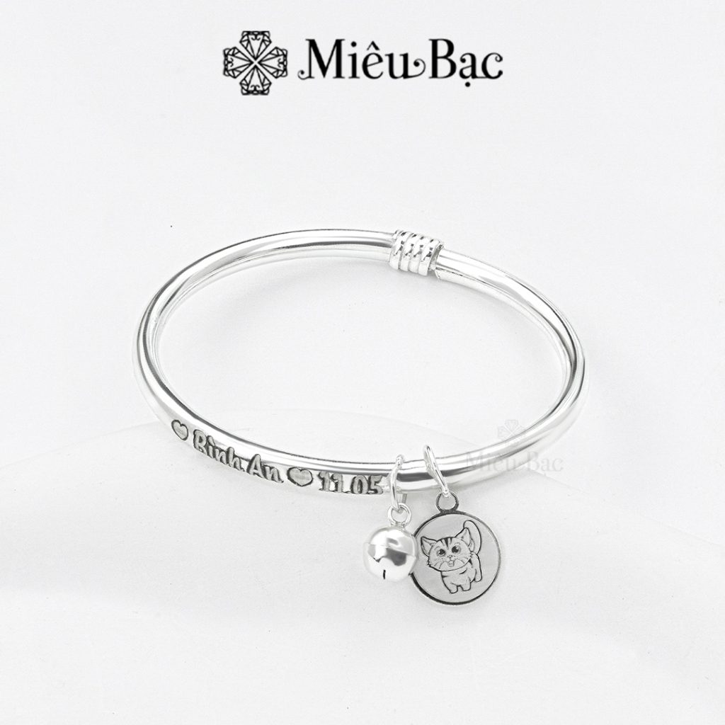 Vòng bạc cho bé gái trai sơ sinh khắc tên miễn phí Quà tặng thôi nôi Miêu Bạc lắc đeo tay chân trẻ em L400326