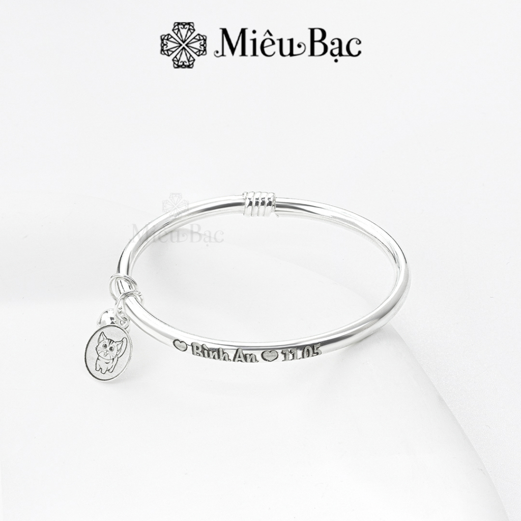 Vòng bạc cho bé gái trai sơ sinh khắc tên miễn phí Quà tặng thôi nôi Miêu Bạc lắc đeo tay chân trẻ em L400326