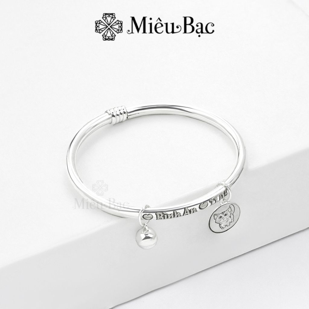 Vòng bạc cho bé gái trai sơ sinh khắc tên miễn phí Quà tặng thôi nôi Miêu Bạc lắc đeo tay chân trẻ em L400326