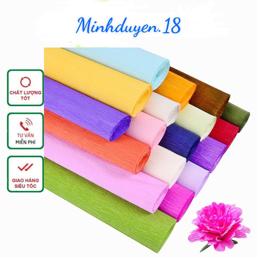 Cuộn giấy nhún giấy nhăn làm hoa giấy đủ màu sắc size 50cm x 2m5