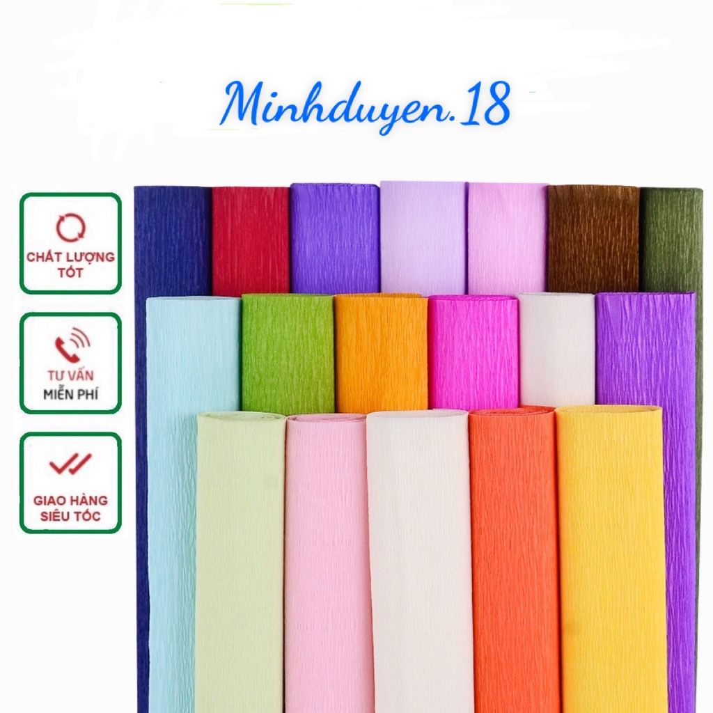 Cuộn giấy nhún giấy nhăn làm hoa giấy đủ màu sắc size 50cm x 2m5