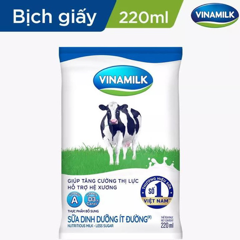 Sữa tươi tiệt trùng không đường Vinamilk 100% Sữa tươi- bịch 220ml