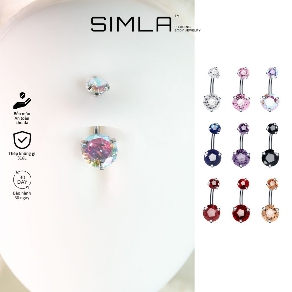 Khuyên rốn đá tròn nhiều màu Simla khuyên cơ bản Thép không gỉ 316L  - Simla Body Jewelry