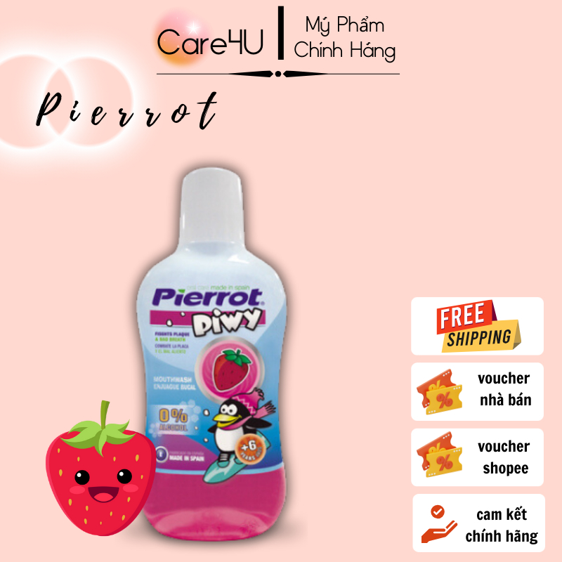 [Tặng cạo lưỡi] Nước súc miệng hương dâu tây cho trẻ em Pierrot 500ML