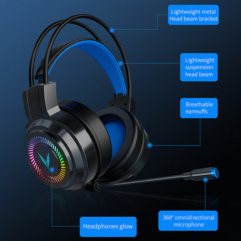 Tai nghe có mic Tai nghe chơi game chụp tai có dây Tai nghe chụp tai có đèn LED cho máy tính, điện thoại