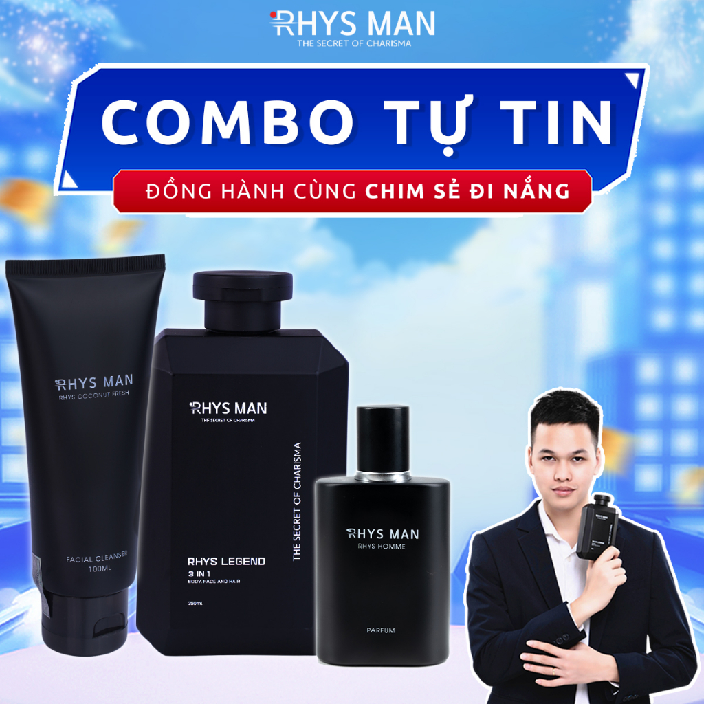 Bộ quà tặng nam Sữa rửa mặt nam & Sữa tắm gội nam 3 in 1 & Nước hoa nam Homme 50ml RHYS MAN