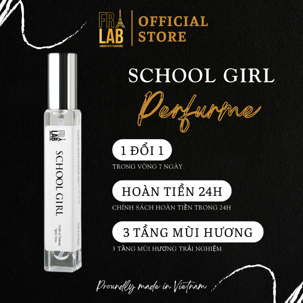 Nước Hoa Nữ School Girl Fralab Mùi Hương Ngọt Ngào, Thơ Ngây, Quyến Rũ, Chai Xịt 10ml