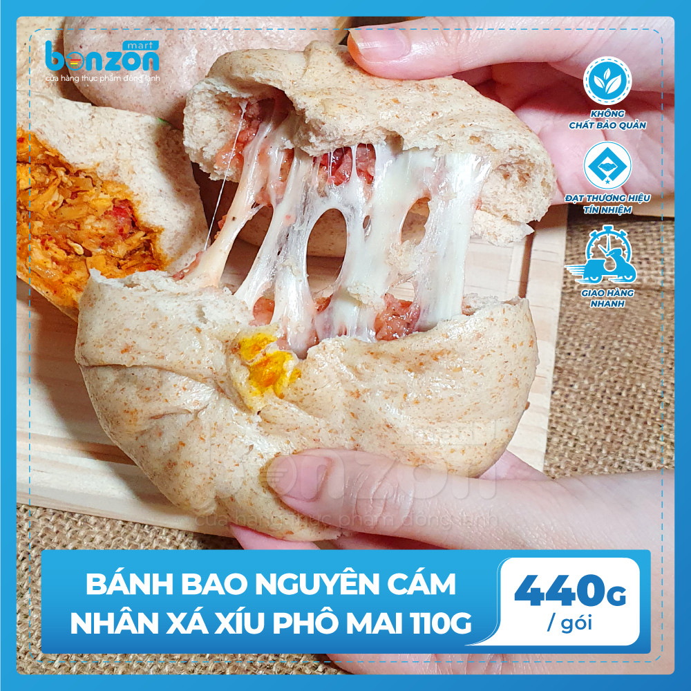 Bonzon - Bánh Bao Nguyên Cám Nhân Xá Xíu Phô Mai 110g (440g)