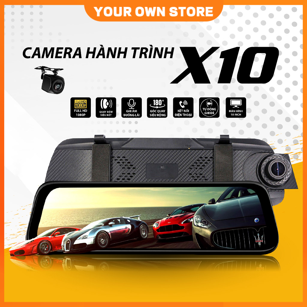 Camera hành trình ô tô X10 XETABON, Full HD 1080p ghi hình trước sau có kết nối điện thoại