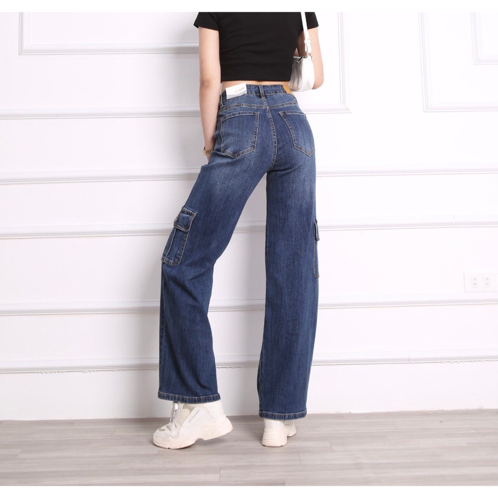 Quần jean ống rộng nữ túi hộp sành điệu chất liệu co giãn 4 chiều năng động cá tính CT JEANS