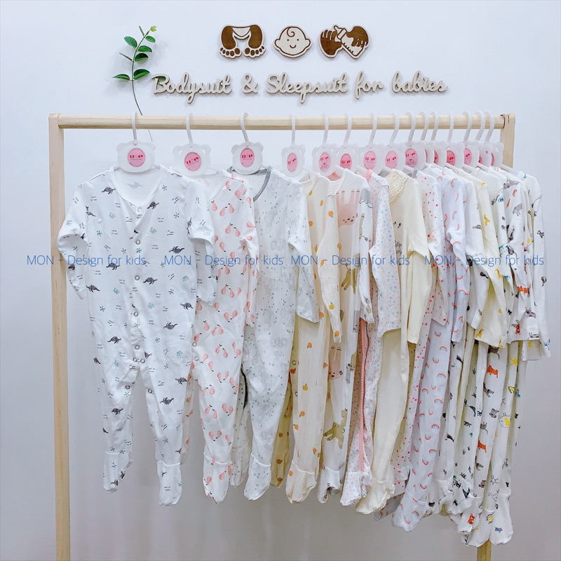 Sleepsuit KHÓA KÉO và CÚC BẤM bộ body dài tay liền tất hàng xuất dư cho bé yêu