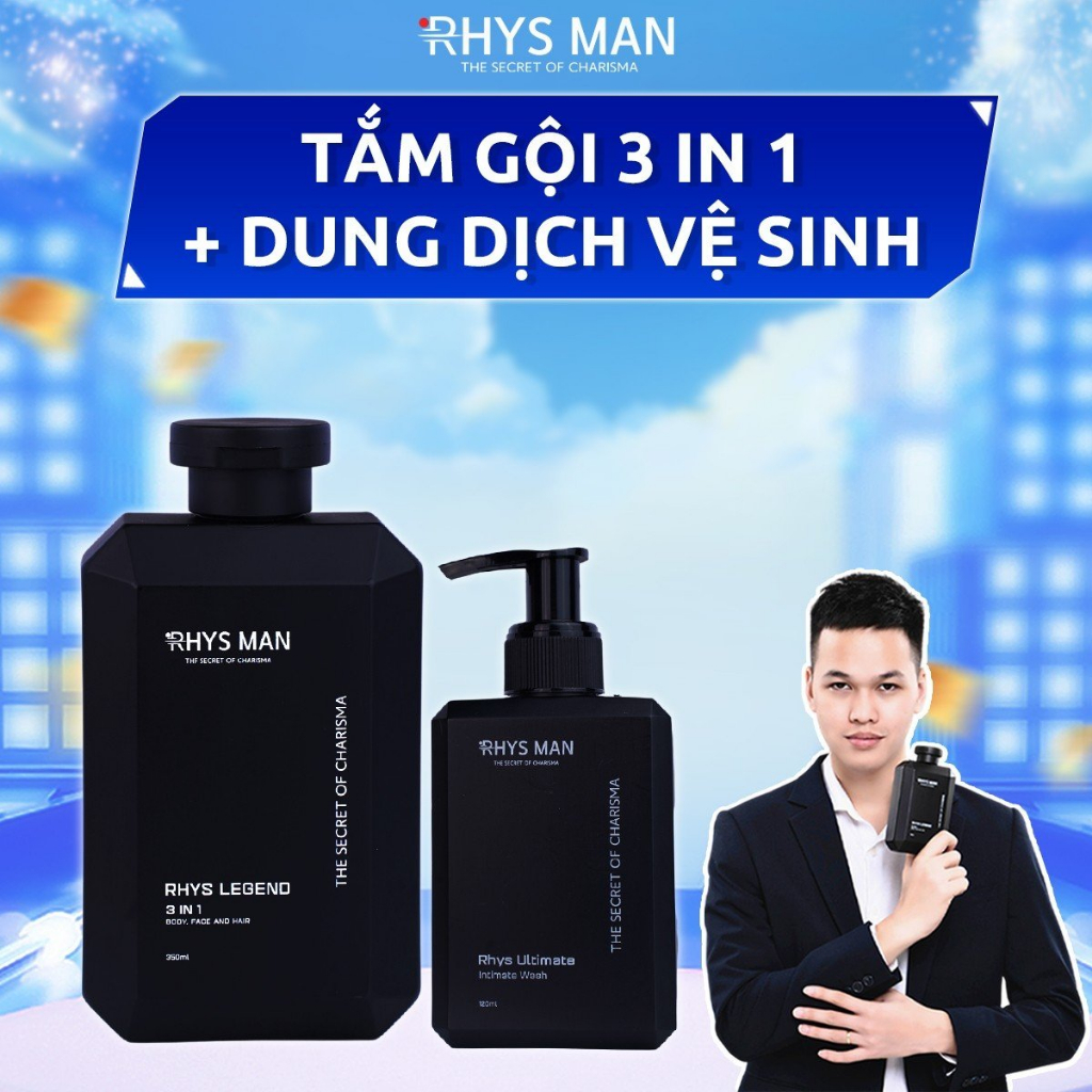 2 Chai Lẻ - Sữa tắm gội nam 3in1 Legend 350ml & Dung dịch vệ sinh nam bạc hà Ultimate 120ml RHYSMAN