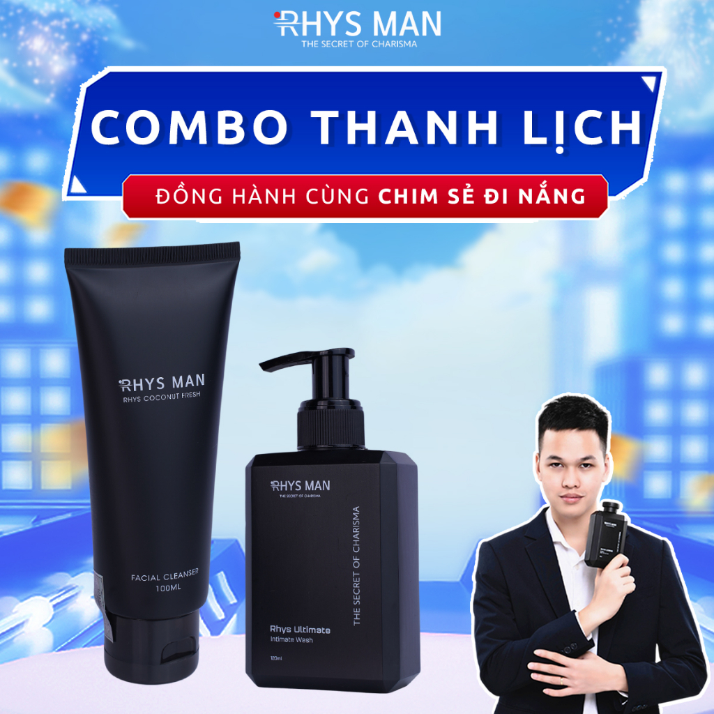 Bộ quà tặng Sữa rửa mặt nam Rhys Coconut Fresh 100ml & Dung dịch vệ sinh nam Rhys Ultimate 120ml