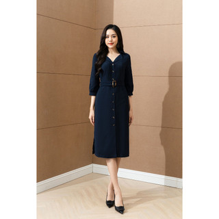 Đầm LAMER Midi Cổ Bẻ Mí Gân L63I22Q011