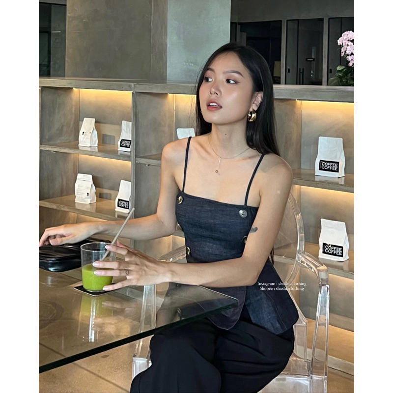 𝐏𝐞𝐫𝐥𝐢𝐞 𝐃𝐞𝐧𝐢𝐦 𝐓𝐨𝐩 - Áo 2 Dây Denim Co Giãn